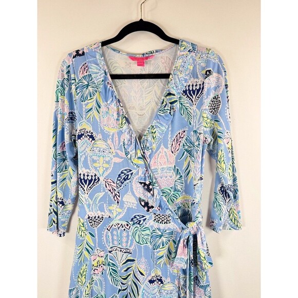 Lilly Pulitzer Blue Jessalynne Romper Wrap Mini Floral Ruffle Stretch Size M - Picture 7 of 12